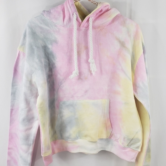 Dreamsicle Pastel Tie Dye Crop Hoodie Sweatshirt - Picture 5 of 8
